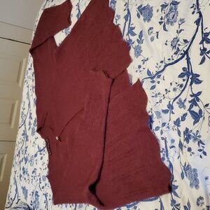 NWOT GUDRUN SJODEN "XXL" DARK RED LAGENLOOK LACY SCALLOPED ALPACA CARDIGAN